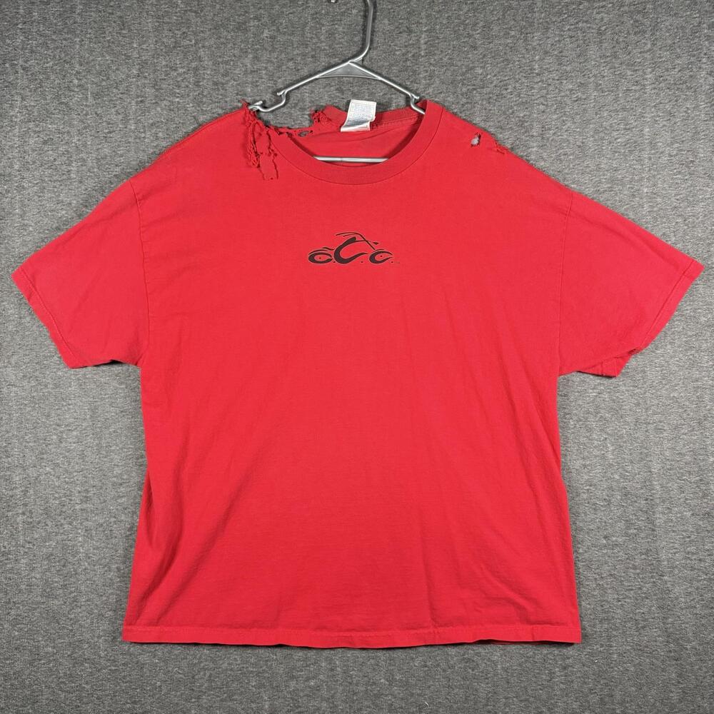 VTG Orange County Choppers Shirt Mens 2XL Red Flame OCC Biker Logo Thrashed OCC